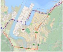 Slik er omkjøringen planlagt mens brua vedlikeholdes. Kart: Statens vegvesen.