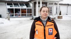 Lena Kristin Johannessen (37) ble kalt ut som Røde Kors-frivillig den dagen leirraset i Gjerdrum gikk. (Foto: Anders Fehn, NRK)