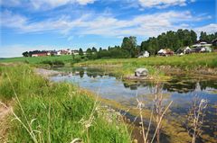 En av dammene som er etablert av Nye Veier i forbindelse med byggingen av ny, trafikksikker E6 fra Kolomoen til Moelv.