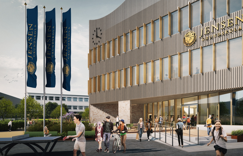 AF Gruppens datterselskap HMB Construction har fått i oppdrag å bygge en ny ungdomsskole og videregående skole i Västerås. Ill. Archus