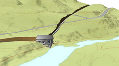 Illustrasjon av kraftverksbygget til Hinøgla kraftverk i Nord-Fron kommune.