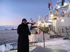 Generalsekretær i RS Rikke Lind under åpningen av ny skøytestasjon i Mehamn