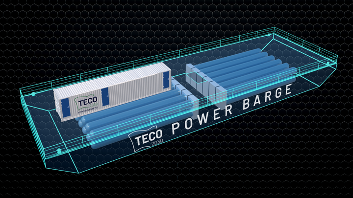 Picture Text: The TECO2030 Power Barge is a concept for a floating zero-emission power supply for powering of ships at berth and at anchor in ports with hydrogen infrastructure.