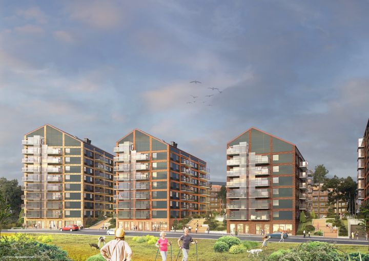 HMB Construction will build four high-rise buildings s in the first of two phases in Tallbohov Elctric Village for Fastighets AB Tornet. Photo: Strategisk Arkitektur