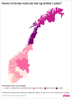 Hvor mye bruker innbyggerne i fylkene på mat og drikke i desember? Se her for klikkbar versjon: http:////www.datawrapper.de/_/okzHi/