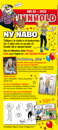 Vinneren Julie Stringsve blir intervjuet i Donald-bladet.