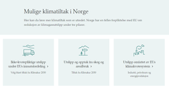 Norges utslipp av klimagasser deles inn i tre områder. Ved å klikke på "Ikke-kvotepliktige utslipp" kan du selv velge tiltak og se hvilken effekt de har. Skjermbilde: Mulige klimatiltak i Norge