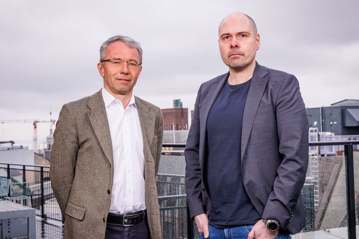 Amedias styreleder André Støylen (t.v) og konsernsjef Anders Møller Opdahl. (Foto: Tor Lindseth, Amedia)