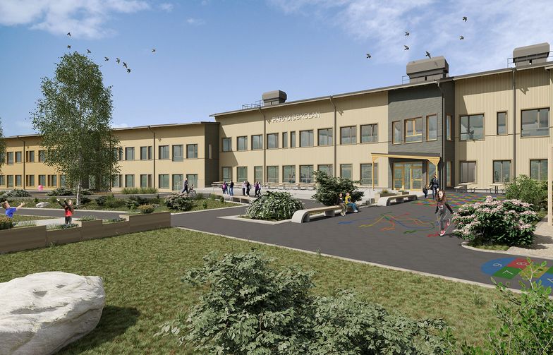 HMB Construction to build school and sports hall in Borlänge. Illustration: Comarc Arkitekter