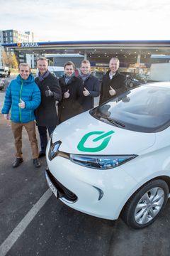 Fra venstre Anders Kleve Svela, produktsjef drivstoff i Statoil Fuel & Retail Norge, Roger Andersen, PR og markedssjef Renault & Dacia, Ole Henrik Hannisdahl, daglig leder i Grønn Kontakt, Thomas Støkken, norgessjef i Statoil Fuel & Retail og Anders Gadsbøll, administrerende direktør i Renault Norge.