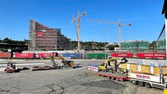 Anleggsområdet til høyre foran i bildet, Quadrum bak til venstre. Foto: Statens vegvesen/Samir Kolukcija