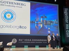 Gøteborg kåret som mest bærekraftig reisemål på ICCA World Congress. Katarina Thorstensson, Göteborg & Co, mottar prisen. Foto: Ellen Gribing