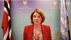 Norges FN-ambassadør Mona Juul under et møte i Sikkerhetsrådet forrige uke. Foto: UN Photo/Evan Schneider