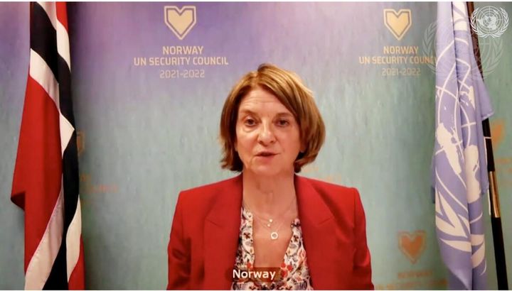 Norges FN-ambassadør Mona Juul under et møte i Sikkerhetsrådet forrige uke. Foto: UN Photo/Evan Schneider