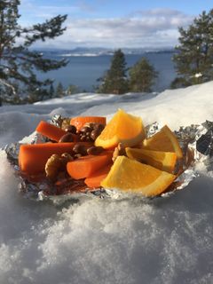 Appelsinen lesker tørsten og smaker helt himmelsk på skitur.