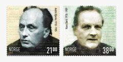 André  Bjerke (til venstre) og Hans Børli er motiv på frimerker som utgis 9. november.