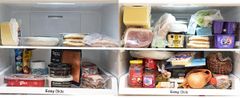 I bildet til venstre ser du et ideelt stablet kjøleskap. I det høyre bildet er det både for fullt, og noen varer, som grønnsakene trives bedre lavere ned i kjøleskapet, helst i grønnsaksskuffen. Foto/cc: Jon-Are Berg-Jacobsen/Nofima