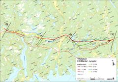 Illustrasjonen viser planområdet oppdatert med veialternativ A-B Nord 2 og B-C 2.