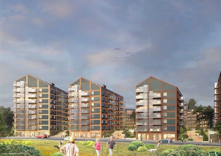 HMB Construction skal bygge fire høyhus i den første av to etapper i Tallbohov Electric Village for Fastighets AB Tornet. Foto: Strategisk Arkitektur
