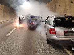 Nødetatene skal øve på håndtering av brann i kjøretøy under beredskapsøvelsene i Oslofjordtunnelen i mars. (Illustrasjonsfoto fra en tidligere øvelse: Anine Kalmo Larsen, Statens vegvesen)