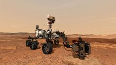 Slik ser Slik ser Nasas nye Mars-kjøretøy ut. 1000 kilo fullstappet med avanserte vitenskapelige instrumenter. Illustrasjon: NASA/JPL-Caltech