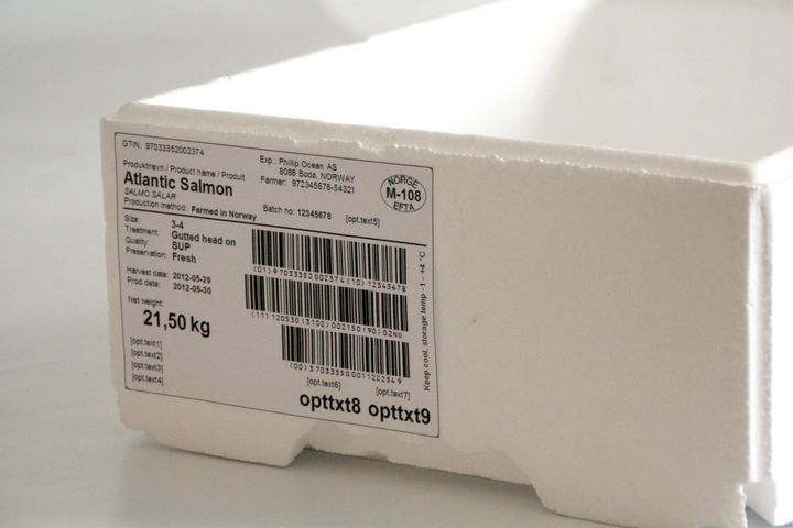 Eksempel på merking av fiskekasse i henhold til Norsk Standard