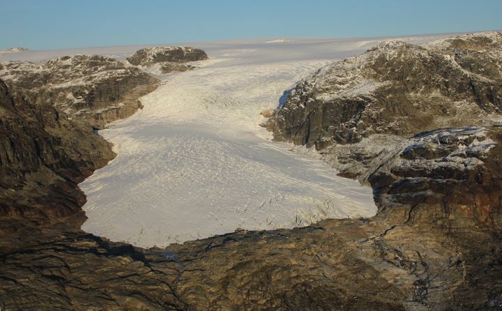 Fronten til Rembesdalskåka har trekt seg tilbake 406 meter dei siste 20 åra. Foto: Hallgeir Elvehøy/NVE.