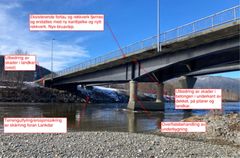 Bildet viser noen av arbeidsoperasjonene som skal gjøres for E39 Bårdshaug bru. Foto/montasje: Statens vegvesen.