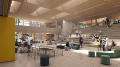 De nye skolene får plass til tusen elever og det totale arealet er 14 800 m2. Illustrasjon: Rambøll Arkitekter / Rolvung og Brøndsted