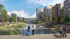 «Fjordbyen Lier og Drammen» er bærekraftig byutvikling som dimensjoneres for 20.000 arbeidsplasser og 10.000 boliger. Illustrasjon: Link Arkitektur