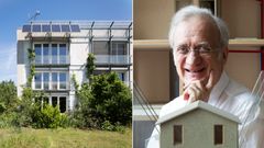 The first Passive House building in the world is now 30 years old. Building physicist Professor Wolfgang Feist (right) and his family built this pilot project in the early 1990s. The building in Darmstadt, Germany, was later equipped with a photovoltaics system and certified as a Passive House Plus in 2015. © Peter Cook
Free use with Copyright
