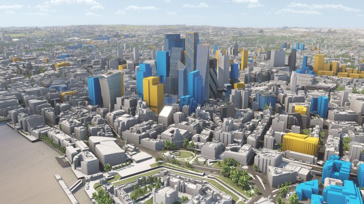 VU.CITY har digitale modeller av mer enn 20 byer på sin plattform, For eksempel har den hele London gjengitt med en nøyaktighet ned til 15 cm,. Illustrasjon: VU.City