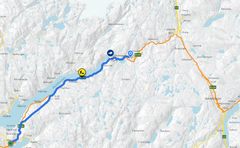 E134-området som skal sikrast no er markert med blått. Karutsnitt frå vegvesen.no