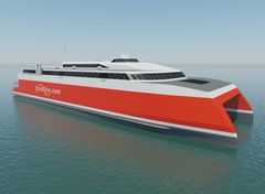 Illustrasjon av ny katamaran som skal stå ferdigbygd i 2020. Foto: Austal artist impression