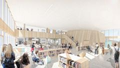 Den nye skolen skal stå ferdig sommeren 2025. Illustrasjon: Slyngstad Aamlid Arkitekter