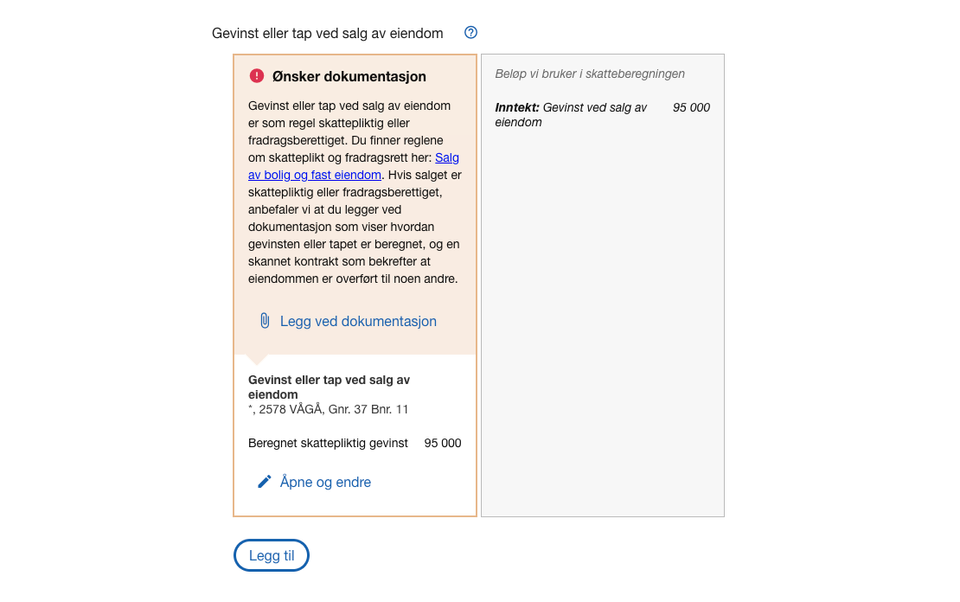 Skattemelding for lønnsmottakere og pensjonister - salg av bolig