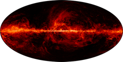 Et bilde på støvstrålinga fra Melkeveien som astrofysikerne har laget ved å bruke data fra romteleskopet Planck. Illustrasjon: Institutt for teoretisk astrofysikk