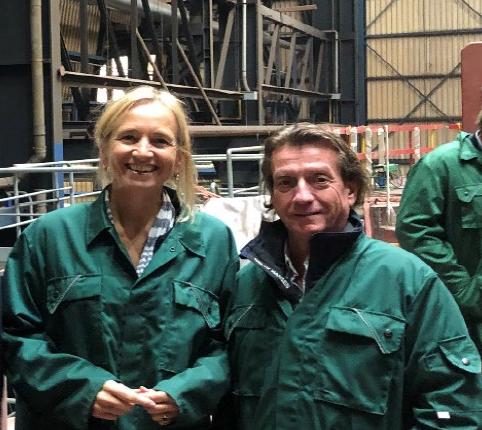 From the left, CEO and owner of Thecla Bodewes Shipyards, Thecla Bodewes and CEO of TECO 2030 ASA, Tore Enger. This picture was taken during a site visit at Barkmeijer Shipyard in October 2020.