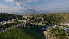 Norges høyeste: Illustrasjonen viser krysningen av Audnedalen nord for Vigeland i Lindesnes kommune. Brua får en seilingshøyde på over 100 meter.