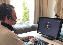 Enhetsleder Marius Kvalvik i SINTEF Certification er klar for å møte kundene på Teams. Foto: SINTEF