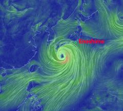 TYFON: Tyfonen «Krosa» feier nå over Japan, mens seilerne i Enoshima forhåpentlig vil slippe unna.
