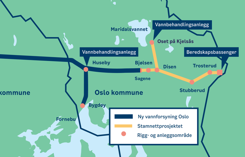 The illustration shows the entire project: A new water supply in Oslo, which will provide Oslo's residents with a full reserve water supply. Illustration: City of Oslo