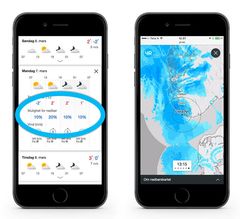 Ikke bare 'mulighet for regn': Den nye versjonen av mobilsidene sier også hvor sannsynlig nedbøren er.