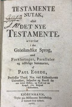 Testamente Nutak – Det Nye Testamentet fra 1766  Foto: Nordisk Bibelmuseum
