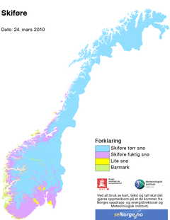 Skiføreoversikt for hele Norge per 245. mars 2010. Kilde www.senorge.no