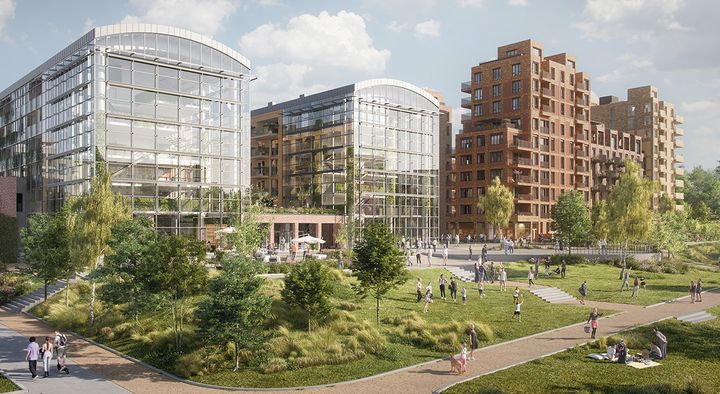 Slik kan det nye boligprosjektet i Nydalen bli. I de nedlagte trykkerihallene blir det boliger og et stort aktivetshus for barn og ungdommer.
