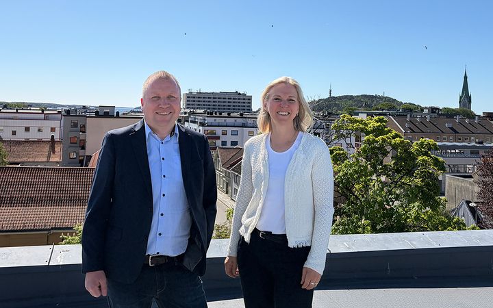 Konsernsjef Marianne Gjertsen Ebbesen og konserndirektør Øistein Gamst Sandlie i OBOS er klare for ny satsing i Kristiansand-regionen.