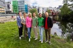 Christer Rødseth, Wenche Andersen, Vår Staude, Peter Bubresko, Desta Marie Beeder og Espen Fiveland gleder seg til nytt studio på Lilleaker i Oslo fra neste høst. Foto: Jan-Petter Dahl / TV 2