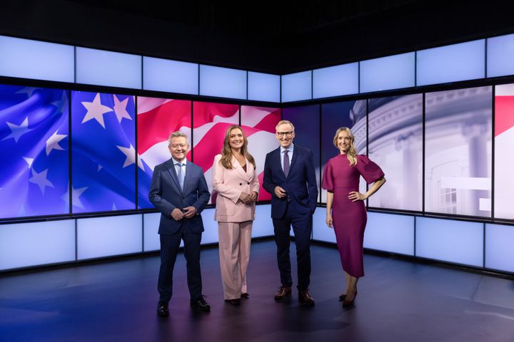 Valgnatt-sendingen på TV 2 blir ledet av Morten Sandøy, Mariel Mellingen og Kjetil H. Dale i Bergen, og Yvonne Fondenes i Oslo. Foto: Eivind Senneset/TV 2.