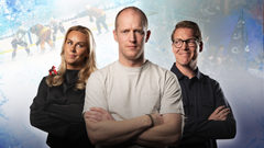 Josefine Engmann, Erik Follestad og Jonas Bariås tar et dypdykk i den norske hockeysjela i «Folles verden» som har premiere 16. mars på TV 2 Play. Foto: Rammelaus